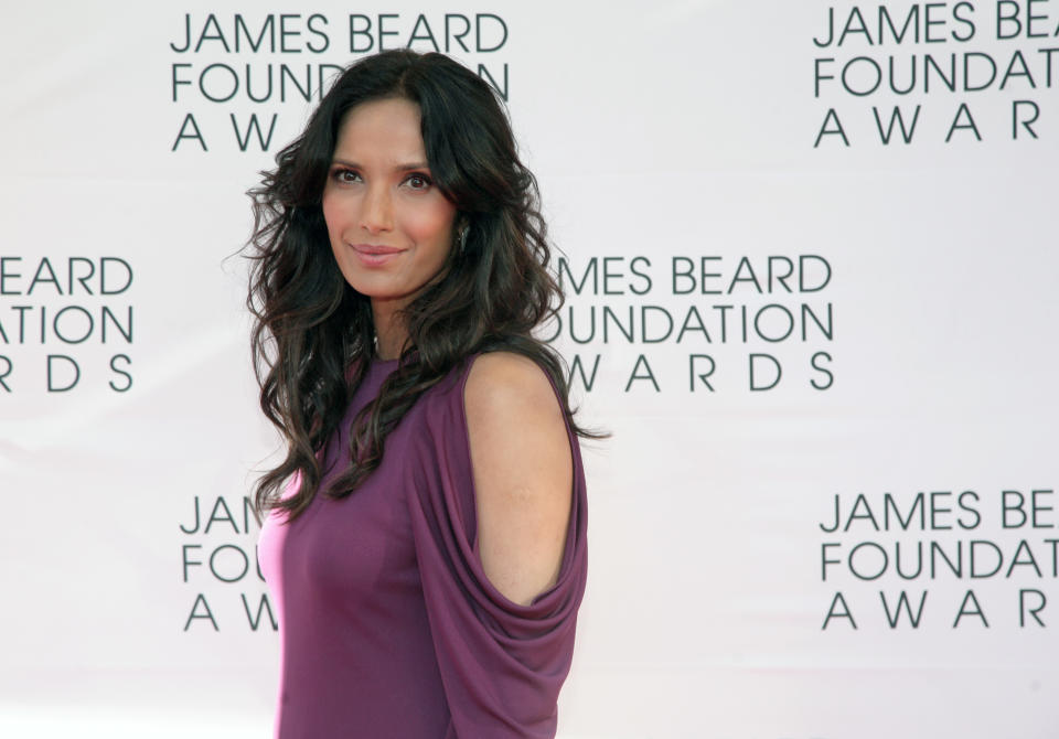 Television personality Padma Lakshmi arrives at the James Beard Foundation Awards Gala on Monday, May 6, 2013, in New York. (Photo by Andy Kropa/Invision/AP)