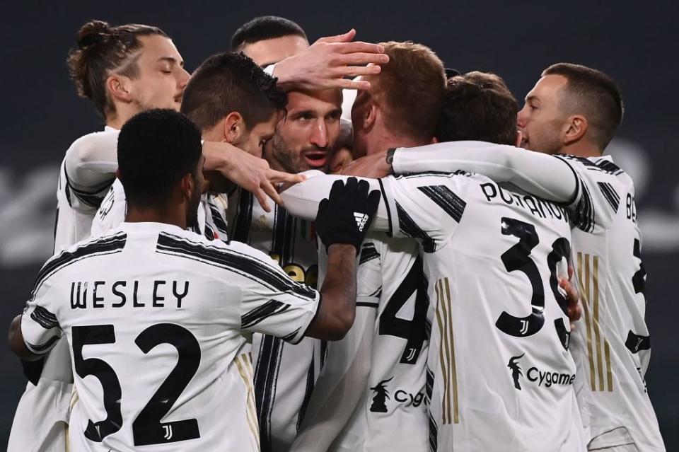 Juventus celebrate with Giorgio Chiellini (AFP)