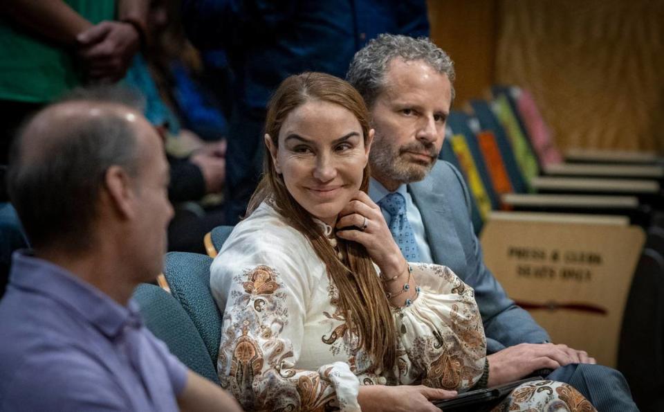 Leila and David Centner inside Miami City Commission Chambers during the January 11, 2024 City Commission meeting.