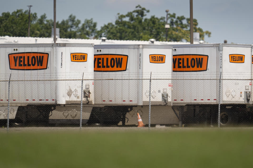 Box trailers are seen at Yellow Corp. trucking facility Monday, July 31, 2023 in Nashville, Tenn. The troubled trucking company is shutting down and filing for bankruptcy, the Teamsters said Monday. An official bankruptcy filing is expected any day for Yellow, after years of financial struggles and growing debt. (AP Photo/George Walker IV)