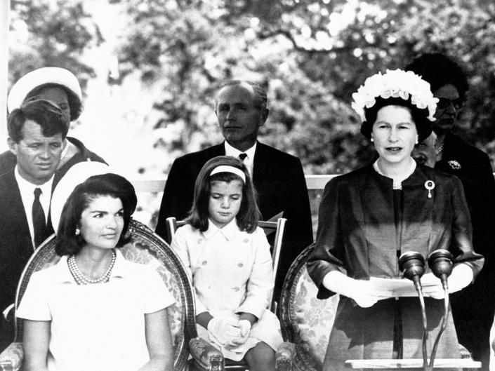 The Queen and Jackie Kennedy at a JFK Memorial in Surrey