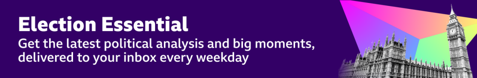 Promotional banner for Election Essential newsletter in purple with an image of the Houses of Parliament