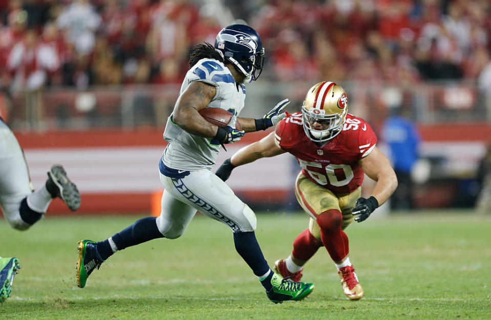 Chris Borland (50) retired after his rookie season with the San Francisco 49ers over concerns about CTE. (Getty)