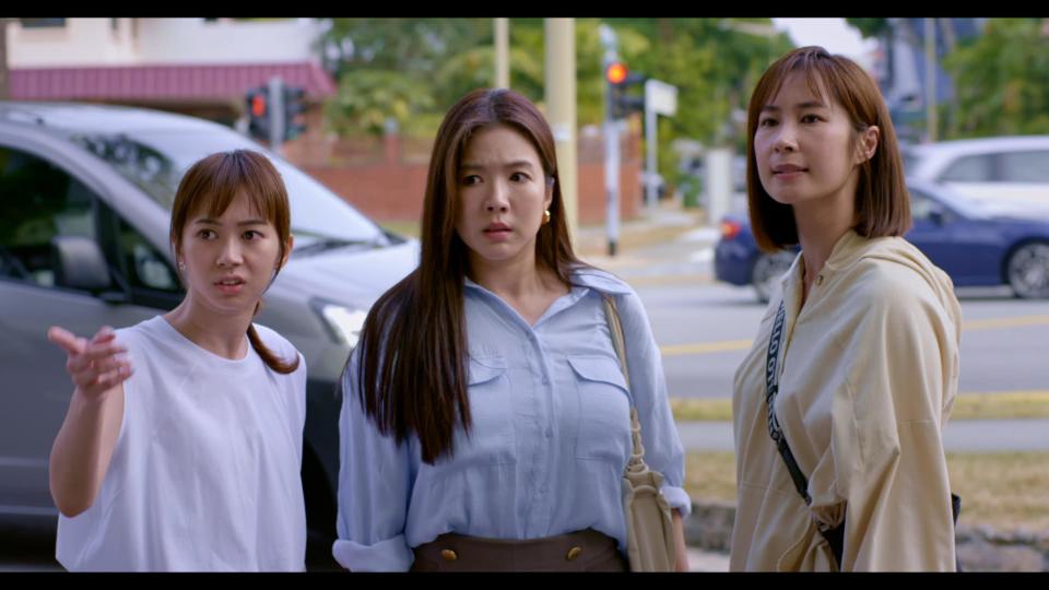 Bonnie Loo, Rui En and Paige Chua in Channel 8 drama The Heartland Hero. (Photo: Mediacorp)