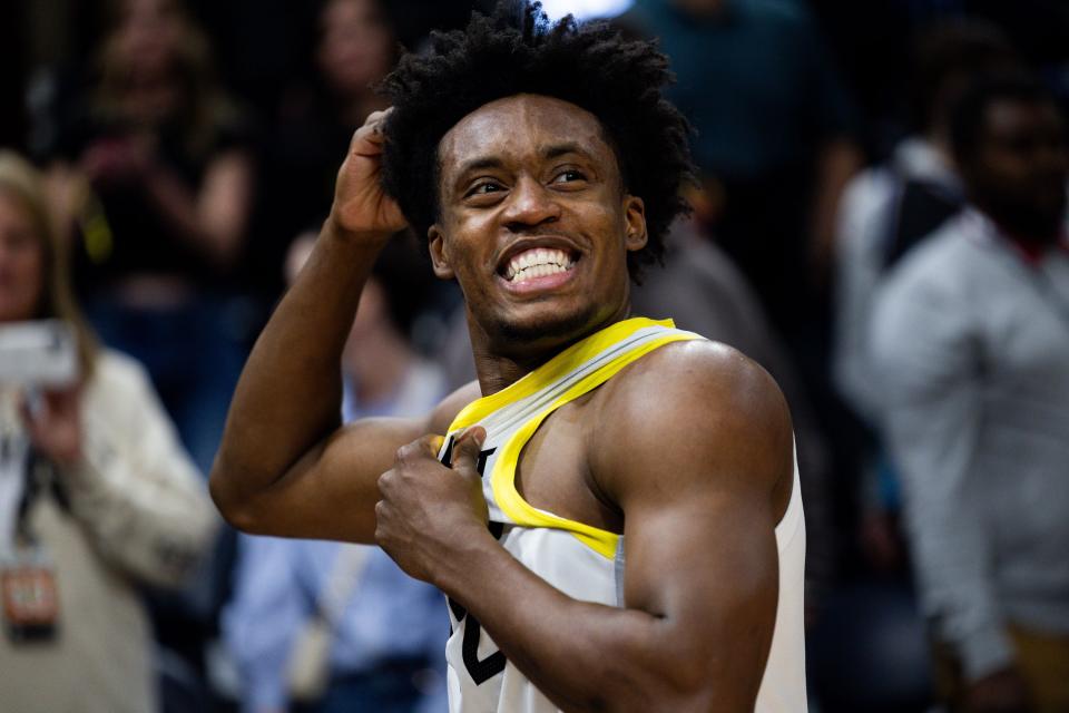 Utah Jazz guard Collin Sexton (2) reacts as he walks off the court after the Jazz’s 140-137 loss in the NBA basketball against the Golden State Warriors at the Delta Center in Salt Lake City on Thursday, Feb. 15, 2024. Sexton shot and missed a 3-point basket in the final seconds of the game that would have tied the Jazz with the Warriors. | Megan Nielsen, Deseret News