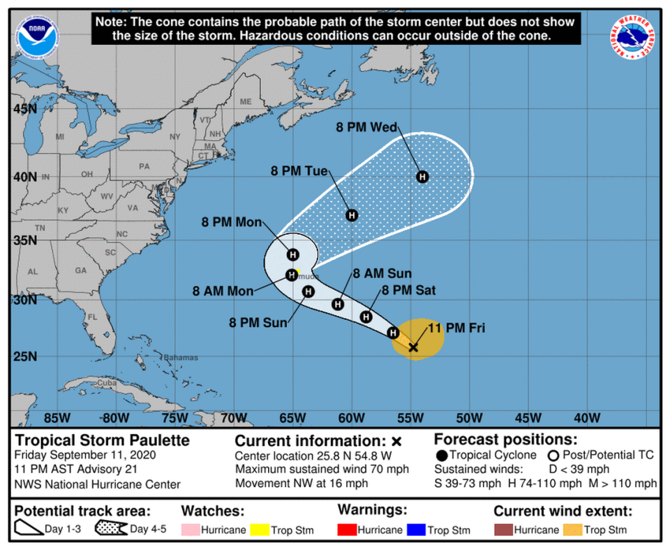 Tropical Storm Paulette could become a hurricane as soon as Saturday afternoon.