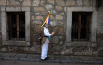 A reveller, dressed as "Zarramache", poses during celebrations to mark Saint Blaise's festivity in Casavieja, Spain February 3, 2017. REUTERS/Sergio Perez