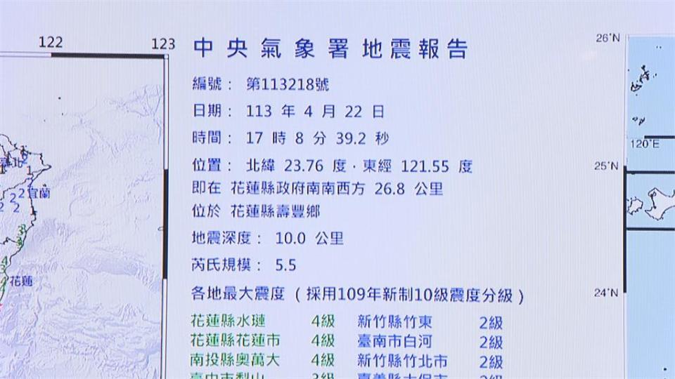 花蓮17：08後狂搖超過60次　氣象署：屬於403地震餘震