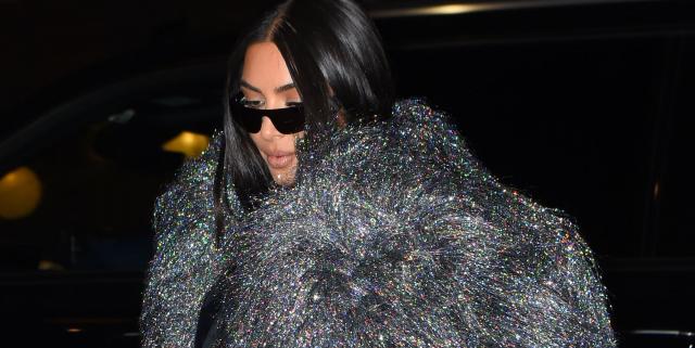 Kim Kardashian Went Out in a Giant Shaggy Coat and a Black Wrap