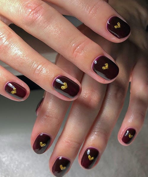 Dark-Red-Nails-With-Gold-Hearts-By-clw_nailartist