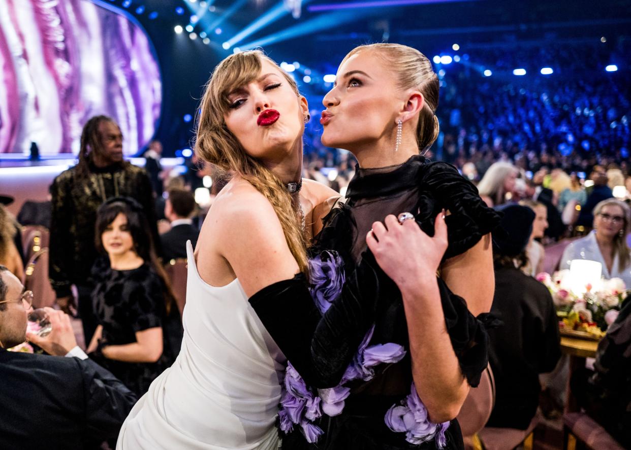 Taylor Swift and Kelsea Ballerini pose at the 66th Grammy Awards on Feb. 4, 2024, in Los Angeles.