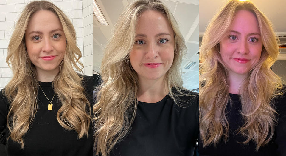 From left to right: My hair on day 1, 2 and 3 of using the curling wand. (Yahoo Life UK)