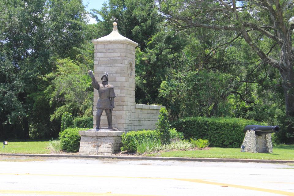 A statue of a soldier greets visitors at the entrance of Fort Mose Historic State Park on the northern end of St. Augustine. The park is on land that was a fortified community of soldiers in the 1700s who were repeatedly tangled in territorial battles.