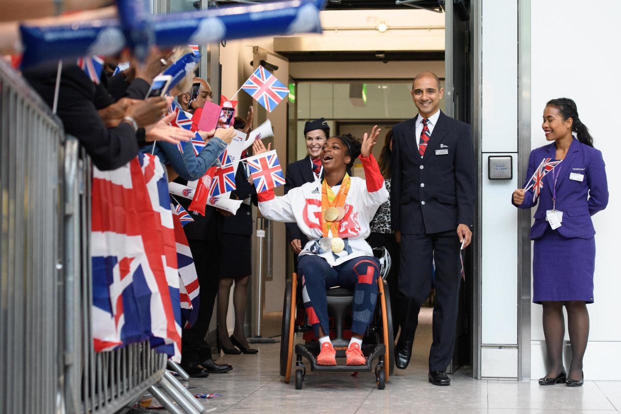 Hero’s return: Kadeena Cox arrives back at Heathrow after the Rio Games: Getty Images