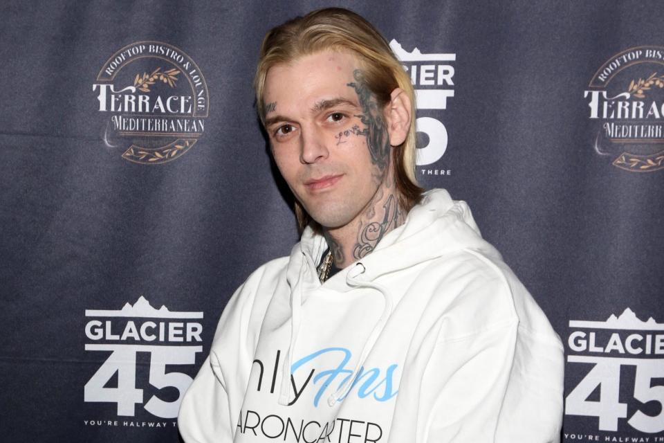LAS VEGAS, NEVADA - FEBRUARY 12: Singer and producer Aaron Carter arrives at the "Kings of Hustler" male revue at Larry Flynt's Hustler Club on February 12, 2022 in Las Vegas, Nevada. (Photo by Gabe Ginsberg/Getty Images)