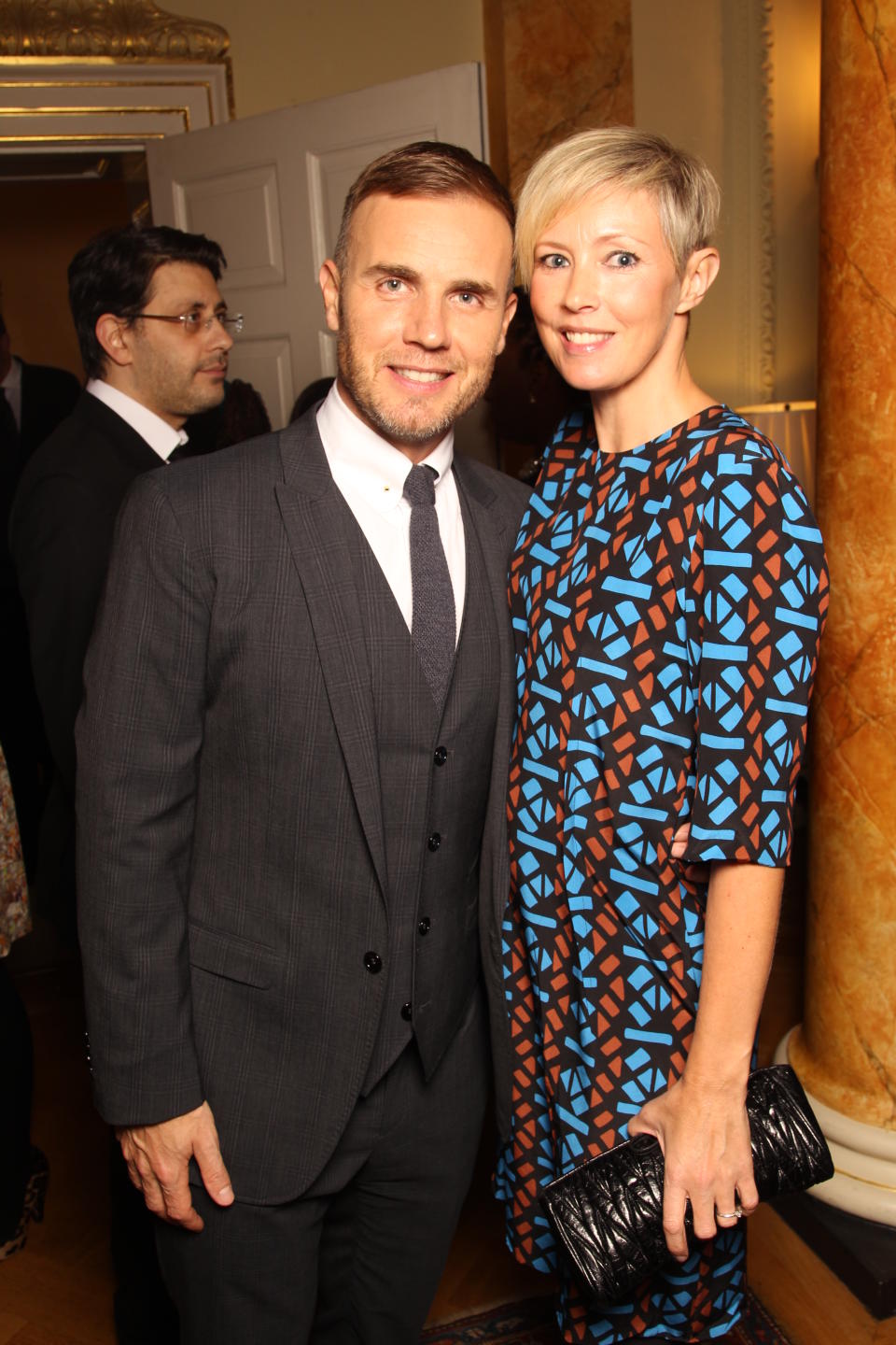 LONDON, ENGLAND - JANUARY 10: Gary Barlow and his wife Dawn attend a celebratory reception for BBC Children In Need hosted by Samantha Cameron at 10 Downing Street on January 10, 2012 in London, United Kingdom. (Photo by Dave J Hogan/Getty Images)