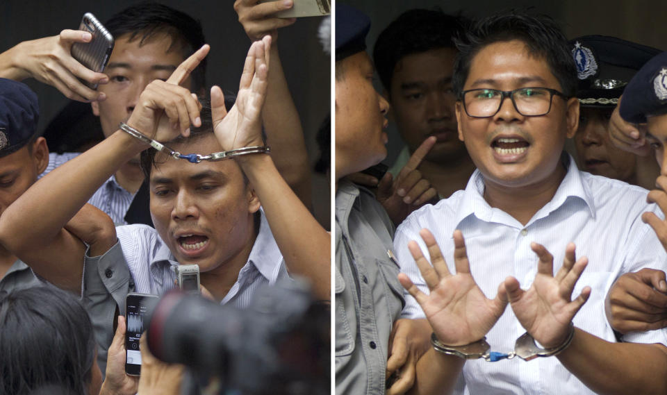 From left to right: Reuters reporters Kyaw Soe Oo and Wa Lone (ASSOCIATED PRESS)