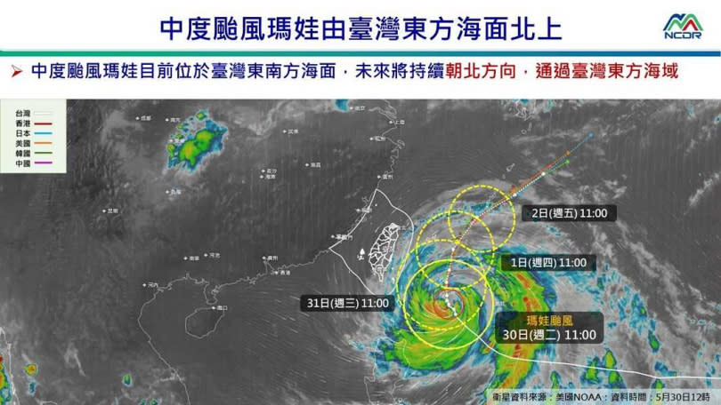 瑪娃颱風強度減弱。（圖／國家災害防救科技中心）