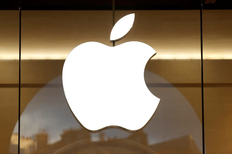 The Apple logo is seen on the facade of the new Apple Store in Paris, France, January 5, 2017. REUTERS/Charles Platiau