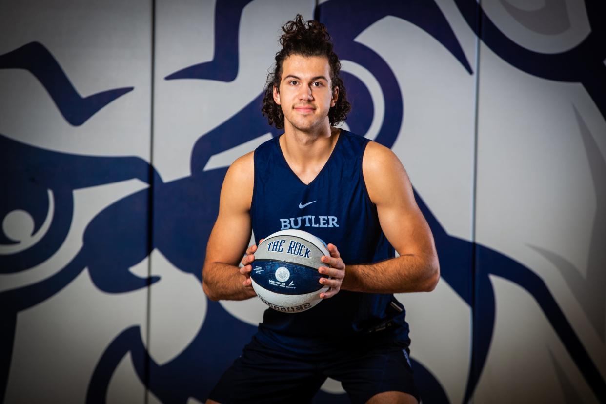 Butler University basketball player Boden Kapke at Media Day on Wednesday, Oct. 17, 2023, in the Butler University practice gym in Indianapolis.
