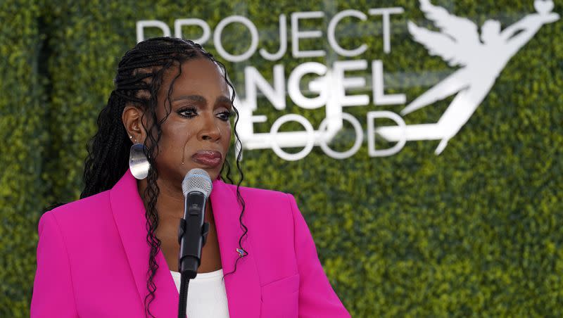 Sheryl Lee Ralph becomes emotional while speaking at Project Angel Food’s Rise to the Challenge Ground Breaking Ceremony, Thursday, Aug. 3, 2023, in Los Angeles. She did a TED Talk on believing in yourself in 2023.
