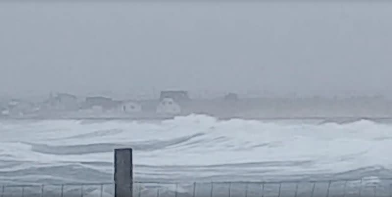 Large waves caused by storm Dennis are seen near Stornoway