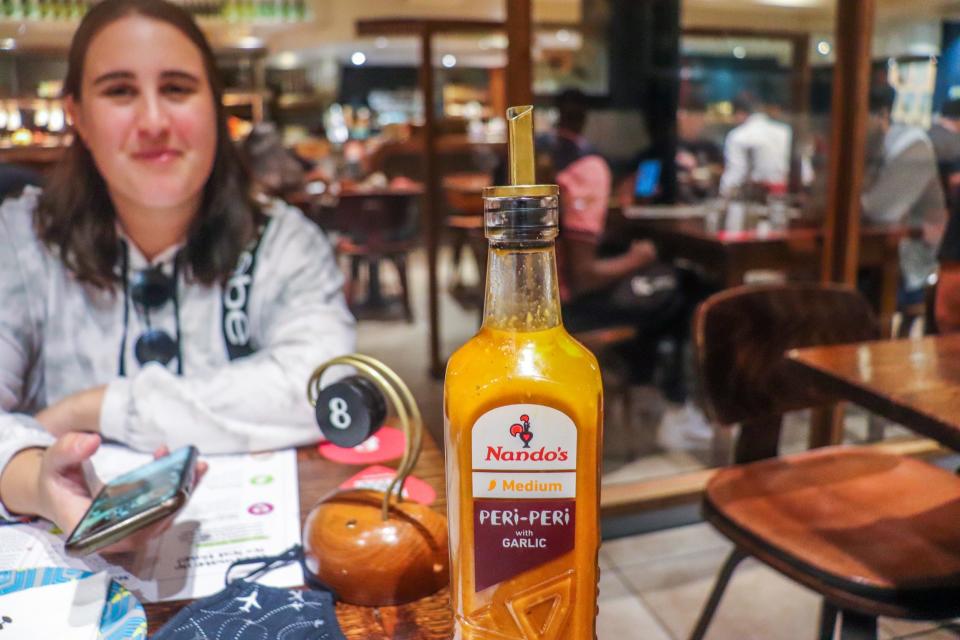 Eating at Nando's in London