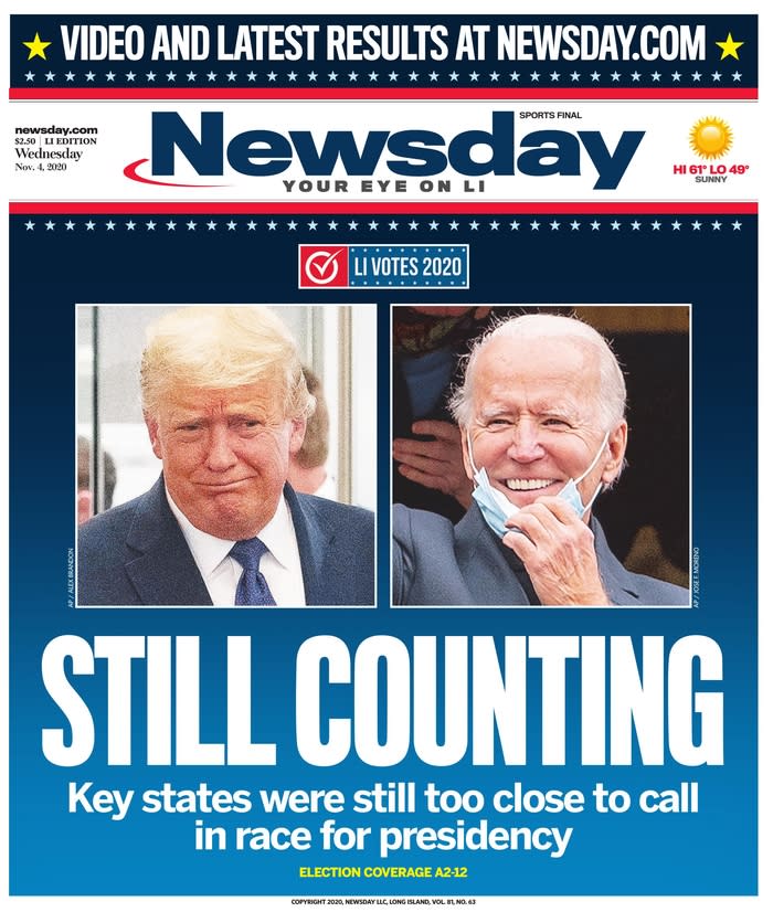 NEWSDAY, Published in Melville, N.Y. USA (Courtesy <a href="https://www.newseum.org/todaysfrontpages/" rel="nofollow noopener" target="_blank" data-ylk="slk:Newseum;elm:context_link;itc:0;sec:content-canvas" class="link ">Newseum</a>)