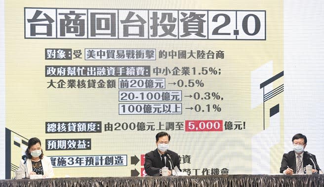 行政院5日召開「紓困振興方案—看好台灣 回流資金持續加碼」記者會，官員表示，預估今年520前，回台投資金額可突破新台幣1兆元。（本報系資料照片）