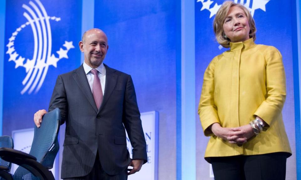 Hillary Clinton with Lloyd Blankfein, CEO of Goldman Sachs, which has paid her for speeches on several occasions.