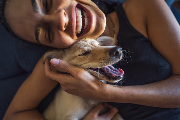 woman with pet dog