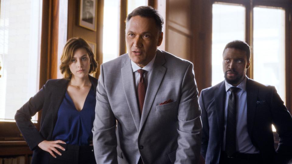 Caitlin McGee, Jimmy Smits and Michael Luwoye in NBC's "Bluff City Law."