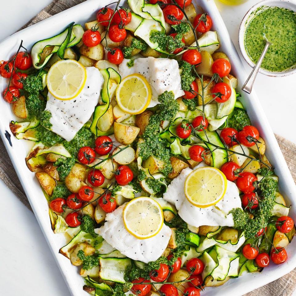 Fish tray bake with salsa verde - best traybake recipes 2022
