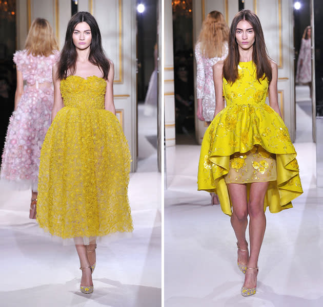 Mustard yellow on the Giambattista Valli SS13 couture catwalk © Rex