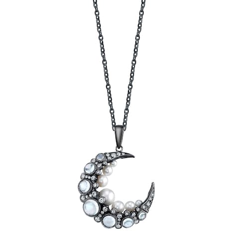 Colette moonstone, pearl and diamond Moon pendant