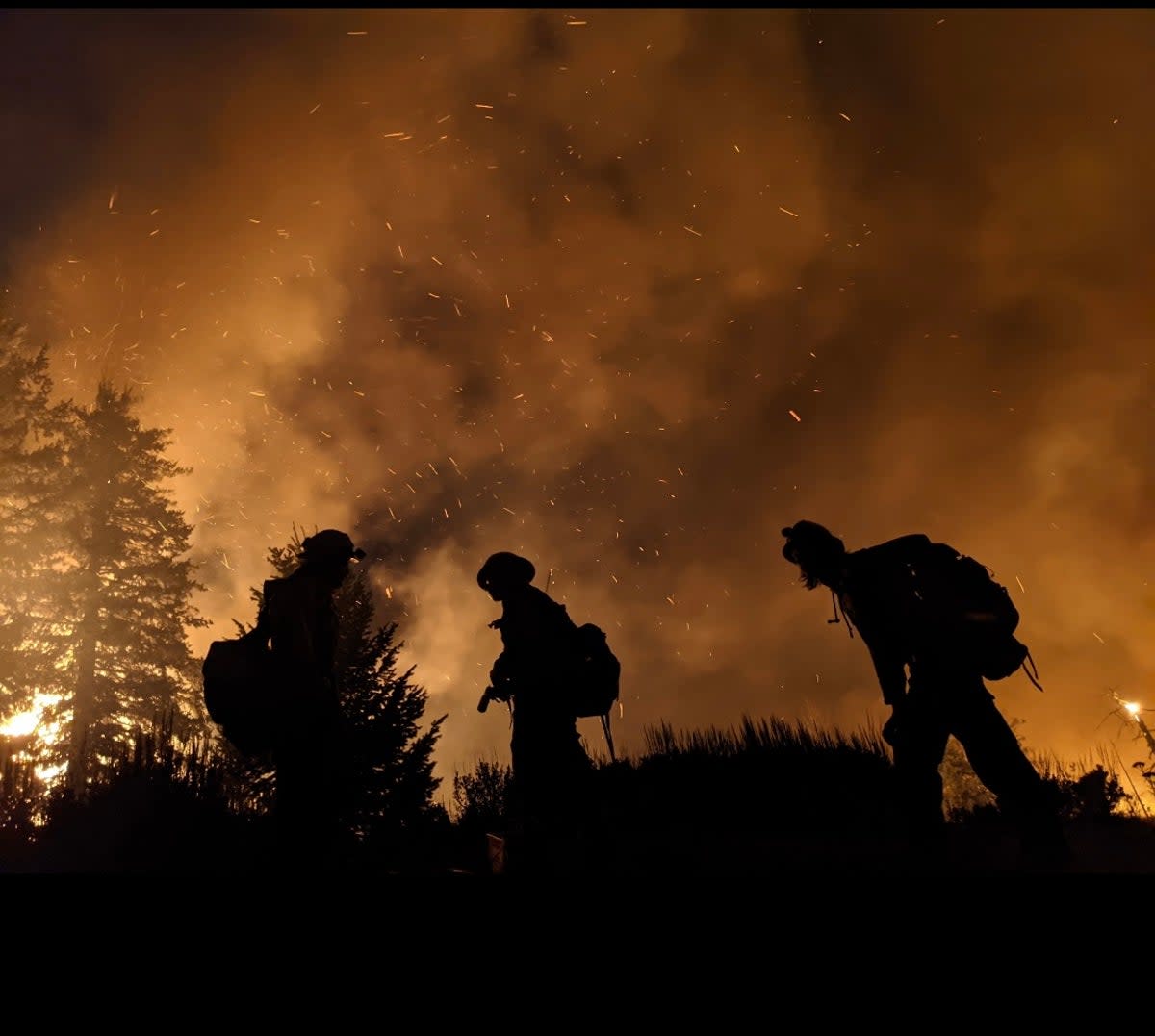 A crew of wildland firefighters tackle a blaze in northern Washington state in 2021. The federal workforce is in crisis due to unliveable wages and poor conditions  (Courtesy of Ben McLane )