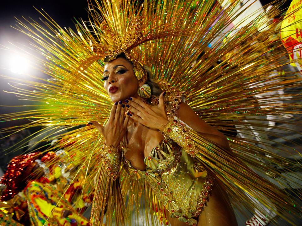 A reveller parades for the Tom Maior samba school during the carnival in Sao Paulo, Brazil, February 24, 2017.