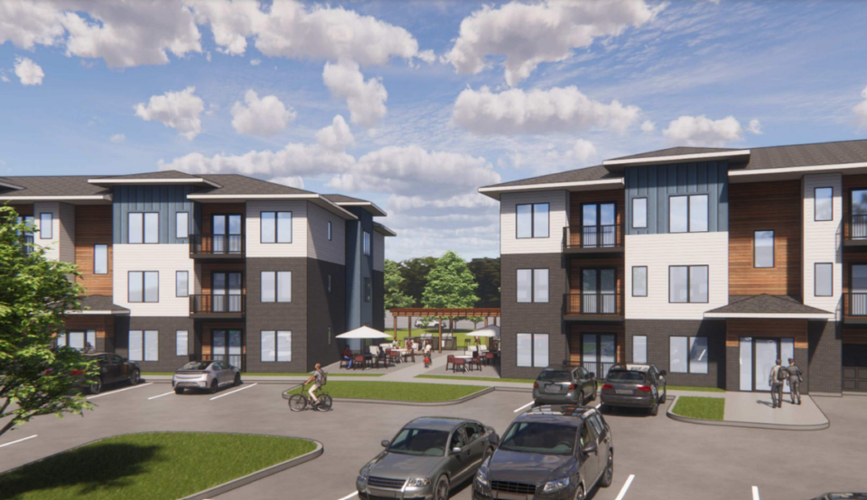 The Schlagel Farms development in south Overland Park, at 175th Street and Pflumm Road, will include 300 apartments and 150 townhomes, restaurants and retail. Screenshot/City of Overland Park