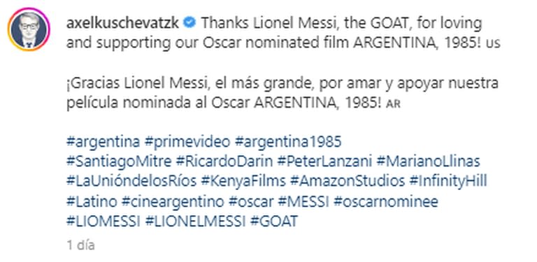 Axel Kuschevatzky también publicó el posteo de Lionel Messi en sus redes (Foto: Instagram @axelkuschevatzk)