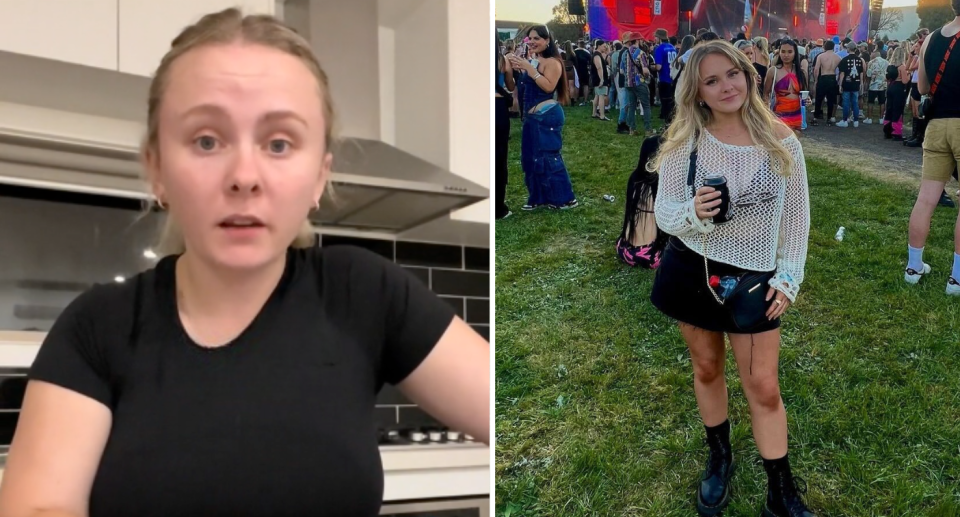 Images of Sarah McDougal. Left in a kitchen, and right at an event at a park.