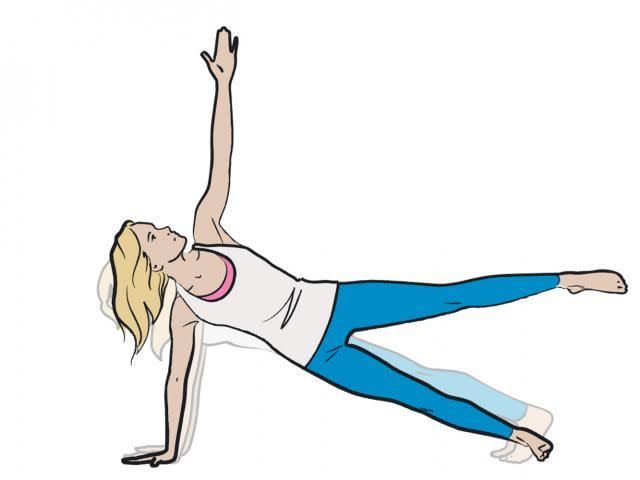 <p><strong>1/</strong> Assume the plank position before moving your weight and rotating your torso to right. Make sure to spread your the fingers of the hand on the ground, this will distribute the body's weight through the hands and fingers and protect the wrist.</p><p><strong>2/ </strong>Slowly lift your left hand to the sky before raising your left leg as high as you can and pulsing gently. Start with 10 seconds and work your way up to a minute on each side. </p>