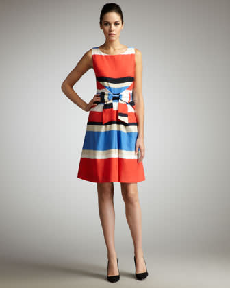 <div class="caption-credit"> Photo by: Kate Spade</div><div class="caption-title">Kate Spade's Jillian Striped Bow-Waist Dress</div>This is one of the many Kate Spade pieces she's worn on New Girl. This dress, in particular, was worn in the episode "Tomatoes" when she's having (a heated) dinner with her then-boyfriend Russell (Remember? Her student's father?) and Russell's ex wife. <br> <i><a href="http://www.neimanmarcus.com/product.jsp?itemId=prod141150224&ecid=NMALRJ84DHJLQkR4&CS_003=5630585" rel="nofollow noopener" target="_blank" data-ylk="slk:Buy from Neiman Marcus, $153 (on sale!);elm:context_link;itc:0;sec:content-canvas" class="link ">Buy from Neiman Marcus, $153 (on sale!)</a> <br> <a href="http://www.babble.com/home/13-style-trends-we-hope-disappear-in-2013/?cmp=ELP|bbl|lp|YahooShine|Main||020813||StyleIconZooeyDeschanelSTEALHERLOOK|famE|||" rel="nofollow noopener" target="_blank" data-ylk="slk:Related: 13 fashion trends we hope disappear this year;elm:context_link;itc:0;sec:content-canvas" class="link "><b>Related: 13 fashion trends we hope disappear this year</b></a></i>