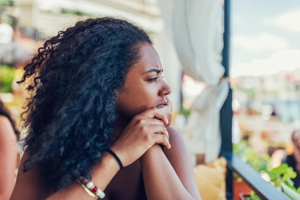 Depressed woman in summer