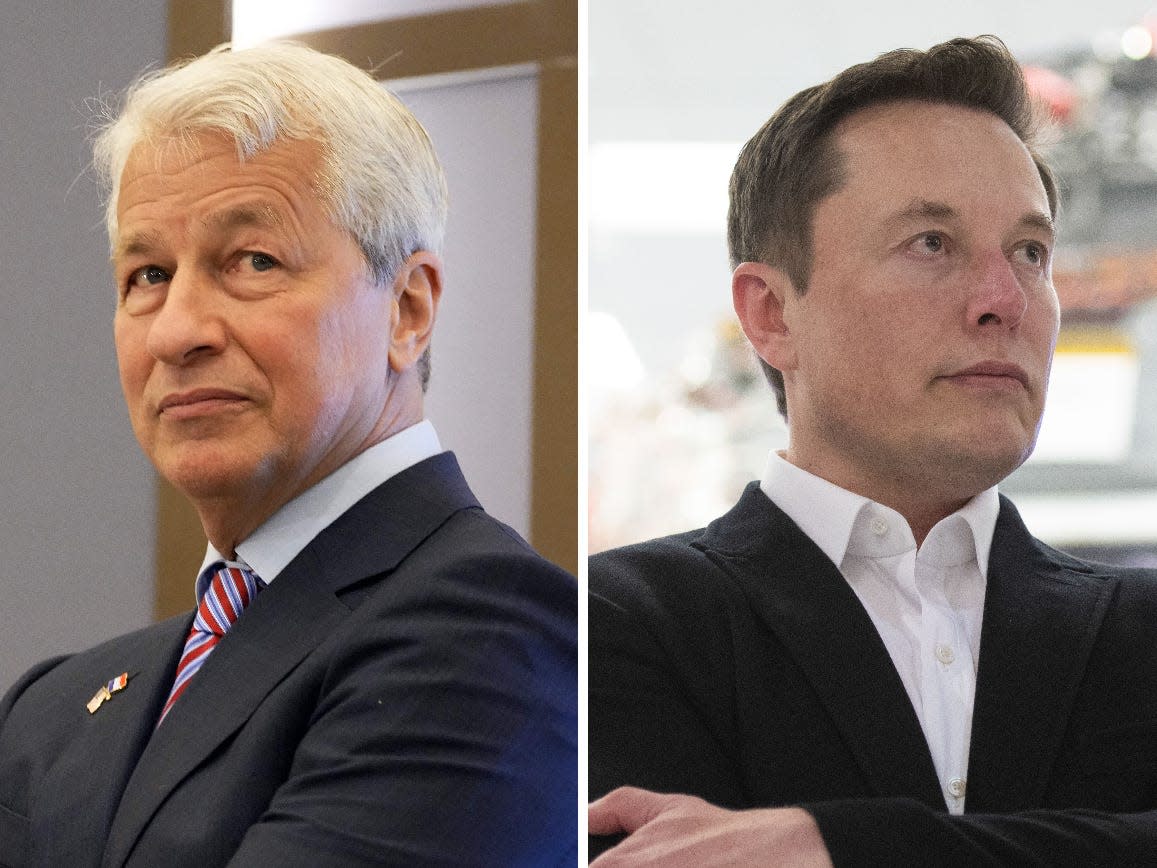 JPMorgan CEO Jamie Dimon (left) / Tesla CEO Elon Musk (right)