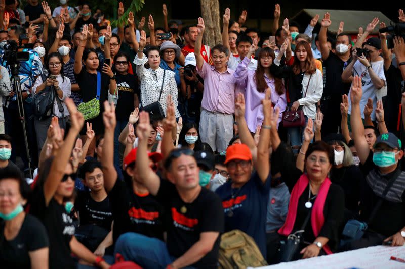 Protest against court's decision that dissolved Future Forward party at Thammasat University in Bangkok