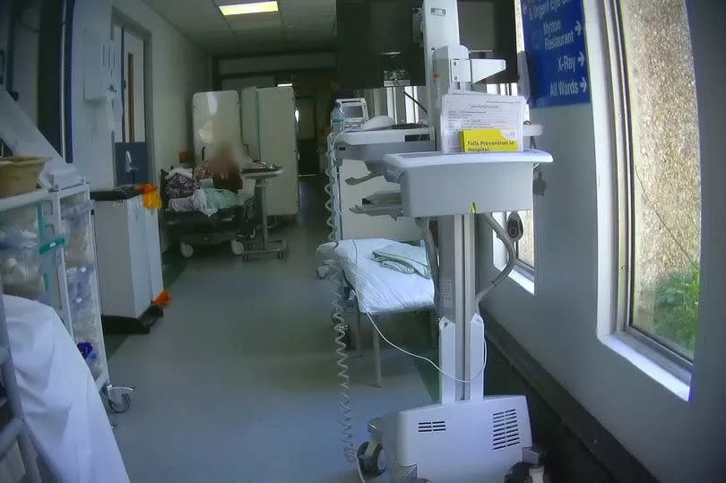 A makeshift ward set up on the X-ray corridor at the Emergency Department of the Royal Shrewsbury Hospital