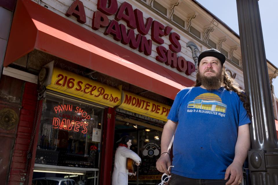 Clay Baron, the fourth-generation owner of Dave's A Pawn Shop, located at 216 S El Paso Street in El Paso, TX, stands outside of his shop on Tuesday, March 12, 2024.