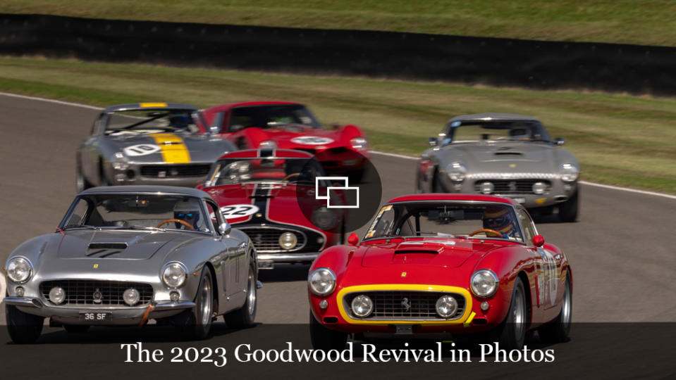 Classic Ferraris racing at the 2023 Goodwood Revival.