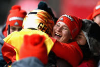 <p>Natalie Geisenberger (L) of Germany celebrates winning the gold medal with silver medalist Dajana Eitberger (R) of Germany during the Luge Women’s Singles on day four of the PyeongChang 2018 Winter Olympic Games at Olympic Sliding Centre on February 13, 2018 in Pyeongchang-gun, South Korea. (Photo by Clive Mason/Getty Images) </p>