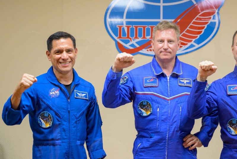 Frank Rubio (L) broke the record for longest continuous time in space for a U.S. astronaut during his International Space Station mission. He is scheduled to return to Earth no earlier than Sept. 27. File NASA Photo by Bill Ingalls/UPI